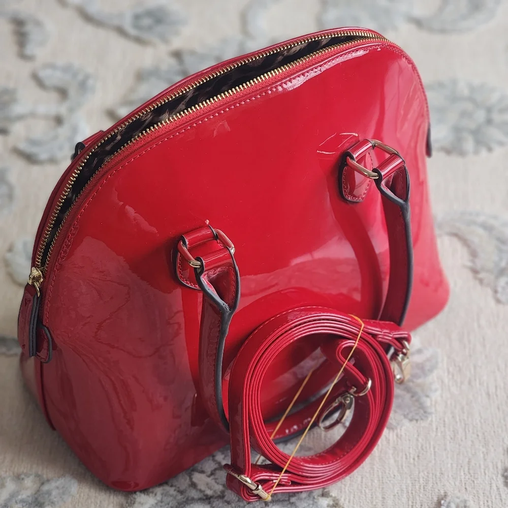 NWT Call It Spring  Glossy Red Vegan DOCTOR HANDBAG - Picture 2 of 13